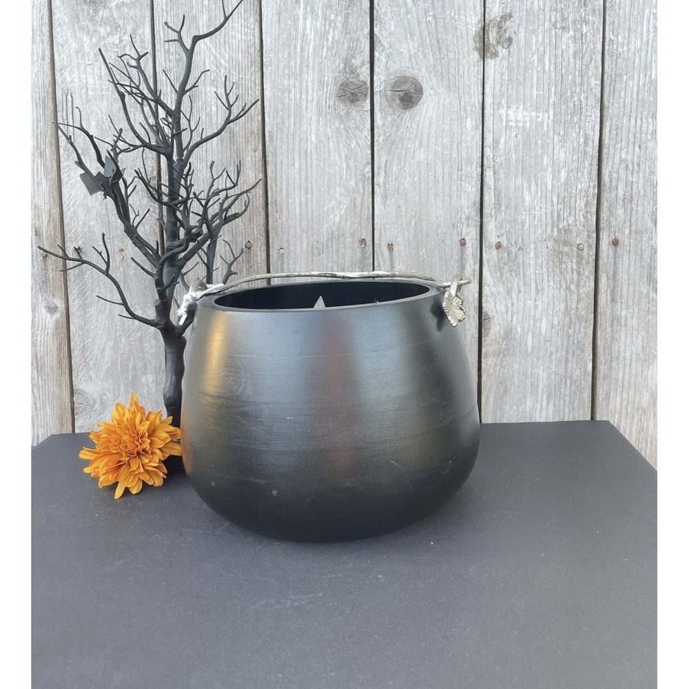 Martha Stewart Large Wooden Halloween Pumpkin Jack O Lantern Black Candy Bowl - Picture 2 of 3